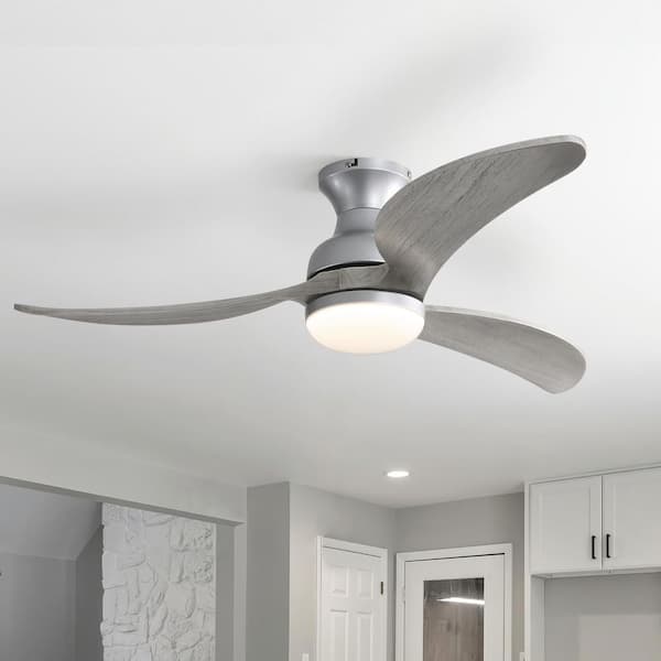 52" Smart Silver Integrated LED Ceiling Fan with Lights Remote, 3 Wood Fan Blades with 6-Speed Remote