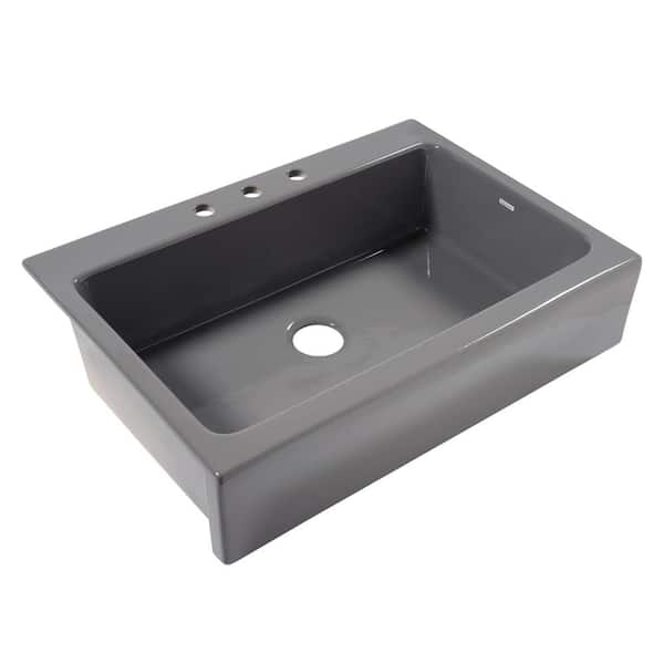 SINKOLOGY Josephine 34 in. 3-Hole Quick-Fit Farmhouse Apron Front Drop-in Single Bowl Gloss Gray Fireclay Kitchen Sink