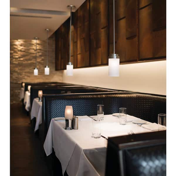 KICHLER 4 in. 1-Light Integrated LED Brushed Nickel Transitional Shaded Kitchen Mini Pendant Hanging Light with Etched Glass