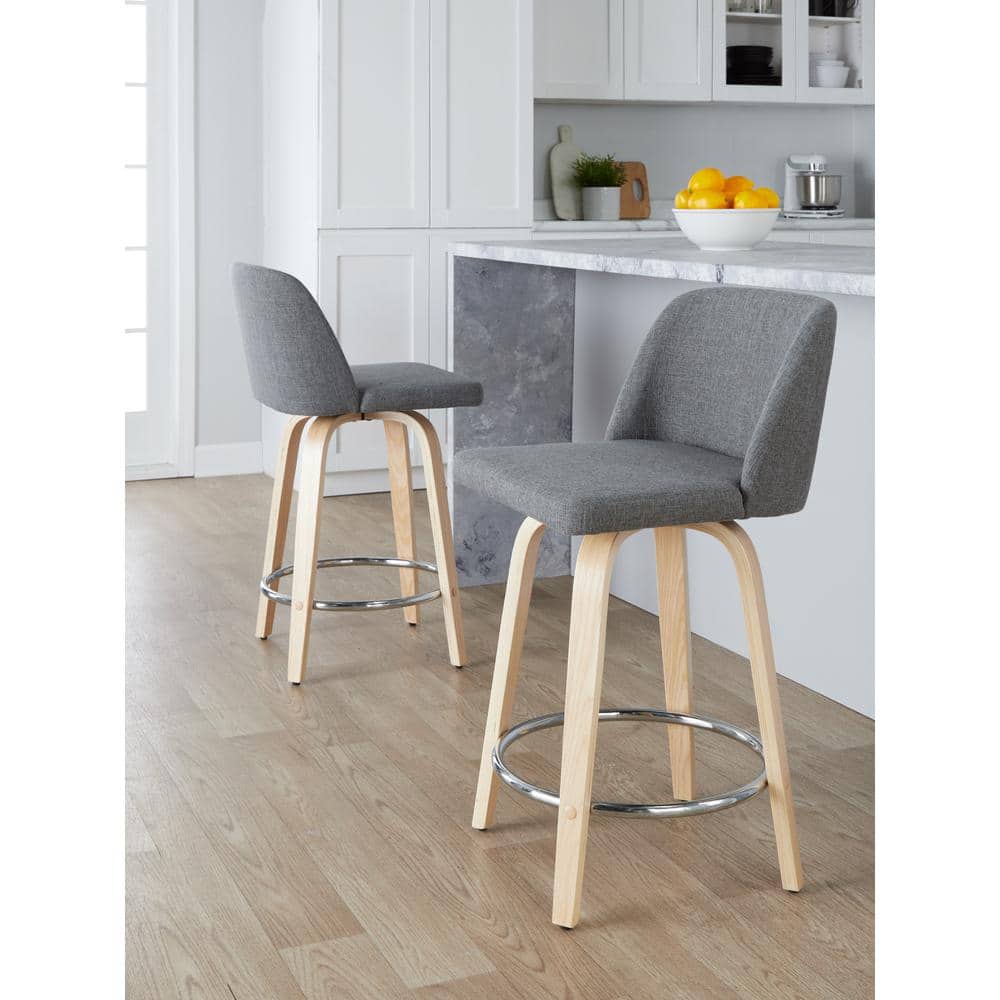 Toriano Gray Swivel Wood and Metal Counter Stool Set