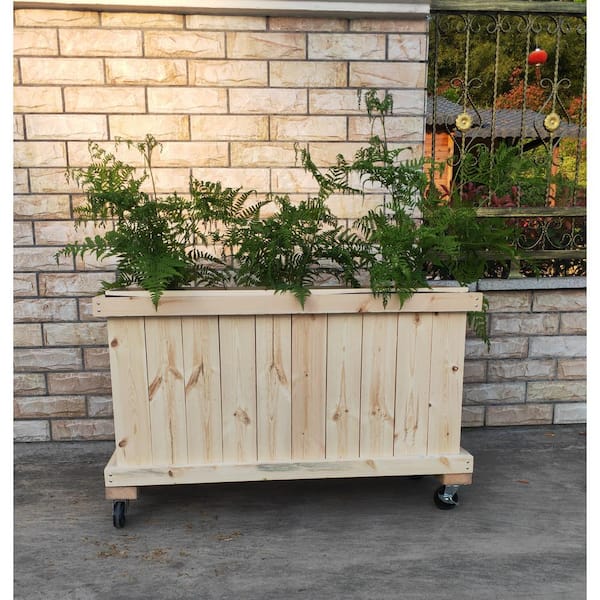 Ejoy 45 in. x 25 in. x 14 in. Solid Wood Mobile Planter Barrier in Unfinished Wood Color