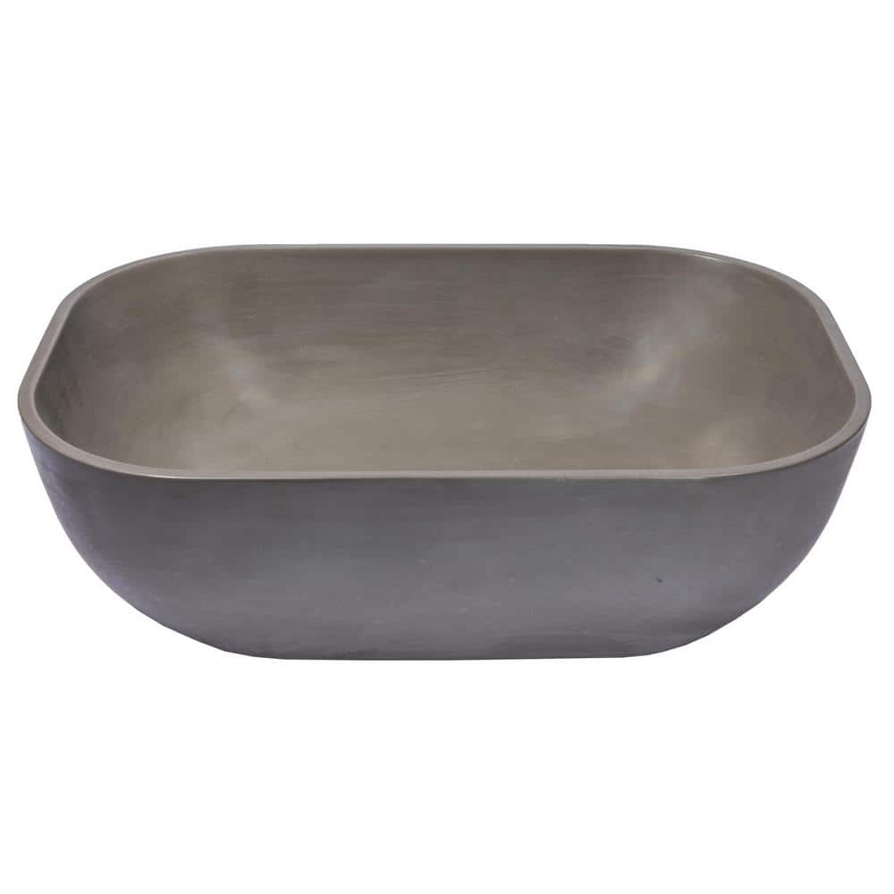 Dark Gray Concrete Rectangular Vessel Sink with Rounded Corners
