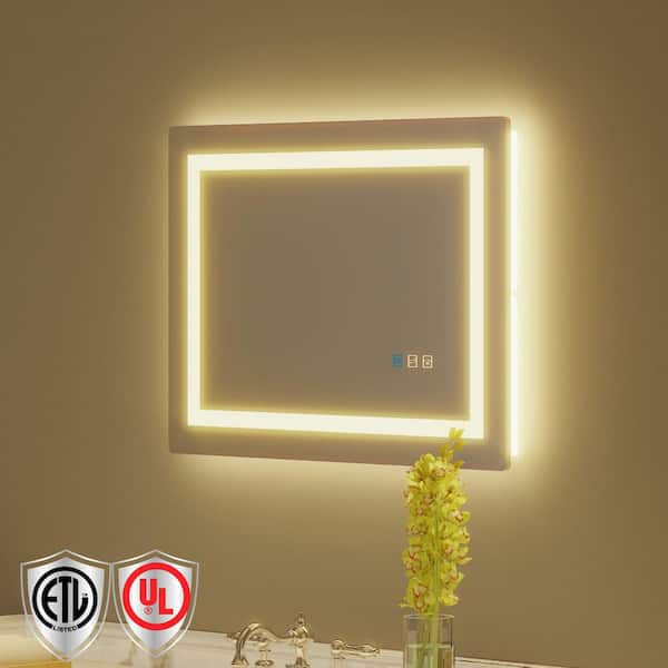 20 in. W x 28 in. H Rectangular Frameless Anti-Fog LED Light Wall Bathroom Vanity Mirror with Backlit and Front Light