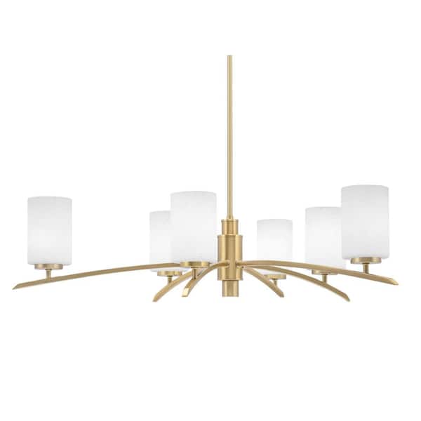 Unbranded Siena 31 in. 6 Light New Age Brass Chandelier with White Muslin Glass Shades