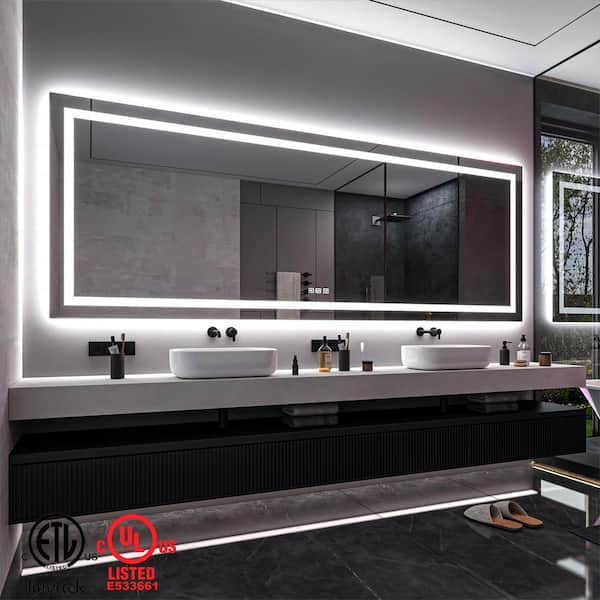 TOOLKISS 110 in. W x 40 in. H Rectangular Frameless LED Light Anti-Fog Wall Bathroom Vanity Mirror with Backlit and Front Light