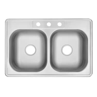 Drop-In Stainless Steel 33 in. 3-Hole 50/50 Double Bowl Kitchen Sink