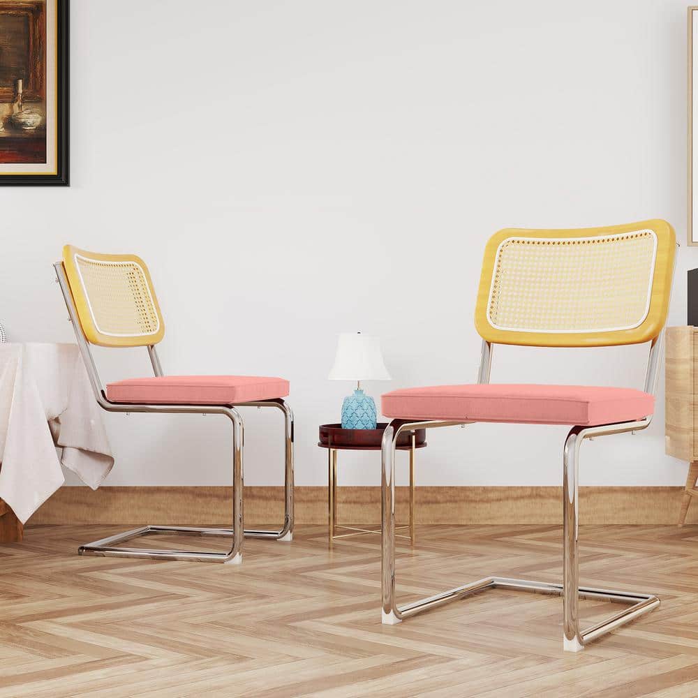 Mid-Century Rattan Outdoor Dining Chair with Cane Backrest and Metal Base, 