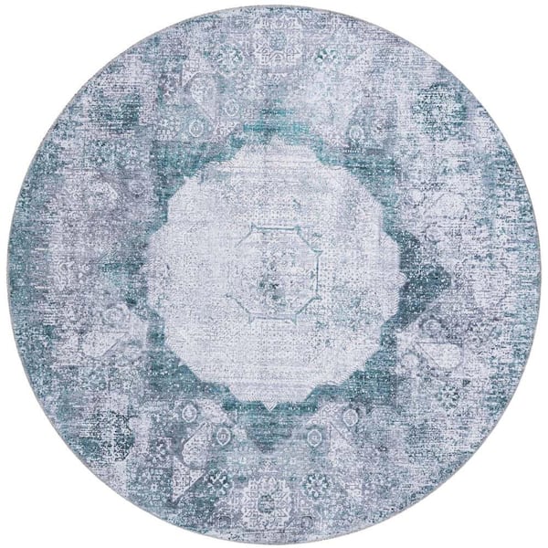 Unique Loom Yara Nayer Teal Ivory 6 ft. 1 in. x 6 ft. 1 in. Area Rug