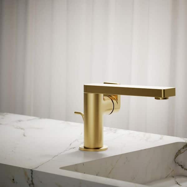 Composed Single Handle Single Hole Bathroom Faucet in Vibrant Brushed Moderne Brass