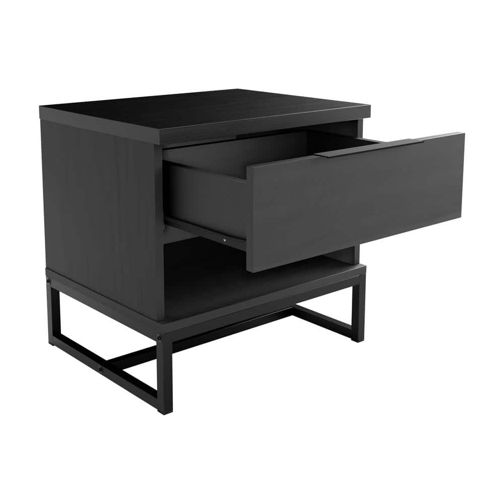 Catania Black MDF and Metal Low Profile Nightstand with 1 Drawer