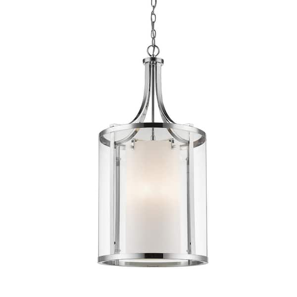 Unbranded Willow 60-Watt 8-Light Chrome Indoor Shaded Pendant Light with Clear and Matte Opal Glass Shade with No Bulb Included