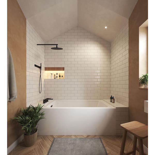 Grayley 60 in. L x 32 in. W Soaking Alcove Bathtub with Left Hand Drain in White with Matte Black Trim