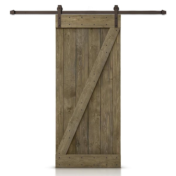 CALHOME 26 in. x 84 in. Z Aged Barrel Stained DIY Knotty Pine Wood Interior Sliding Barn Door with Hardware Kit