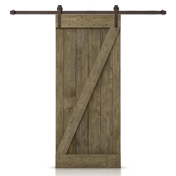 CALHOME 34 in. x 84 in. Z Aged Barrel Stained DIY Knotty Pine Wood Interior Sliding Barn Door with Hardware Kit