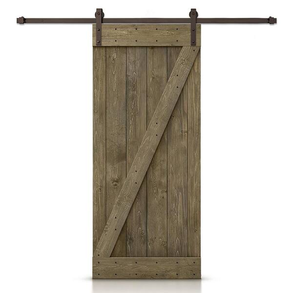 CALHOME 46 in. x 84 in. Z Aged Barrel Stained DIY Knotty Pine Wood Interior Sliding Barn Door with Hardware Kit