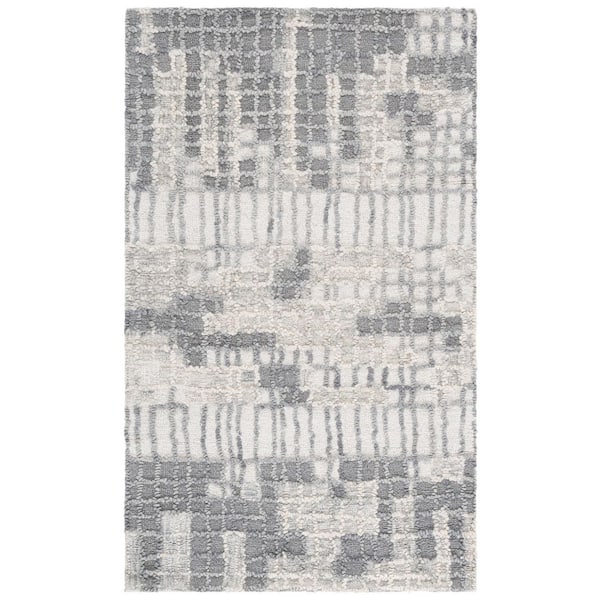 SAFAVIEH Abstract 4 ft. x 6 ft. Ivory/Dark Gray Striped Geometric Area Rug