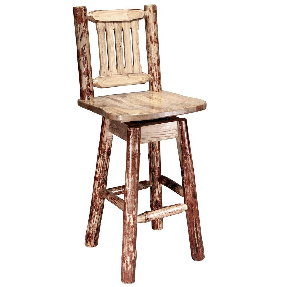 Buckskin High-Back Saddle Swivel Barstool in Solid Wood
