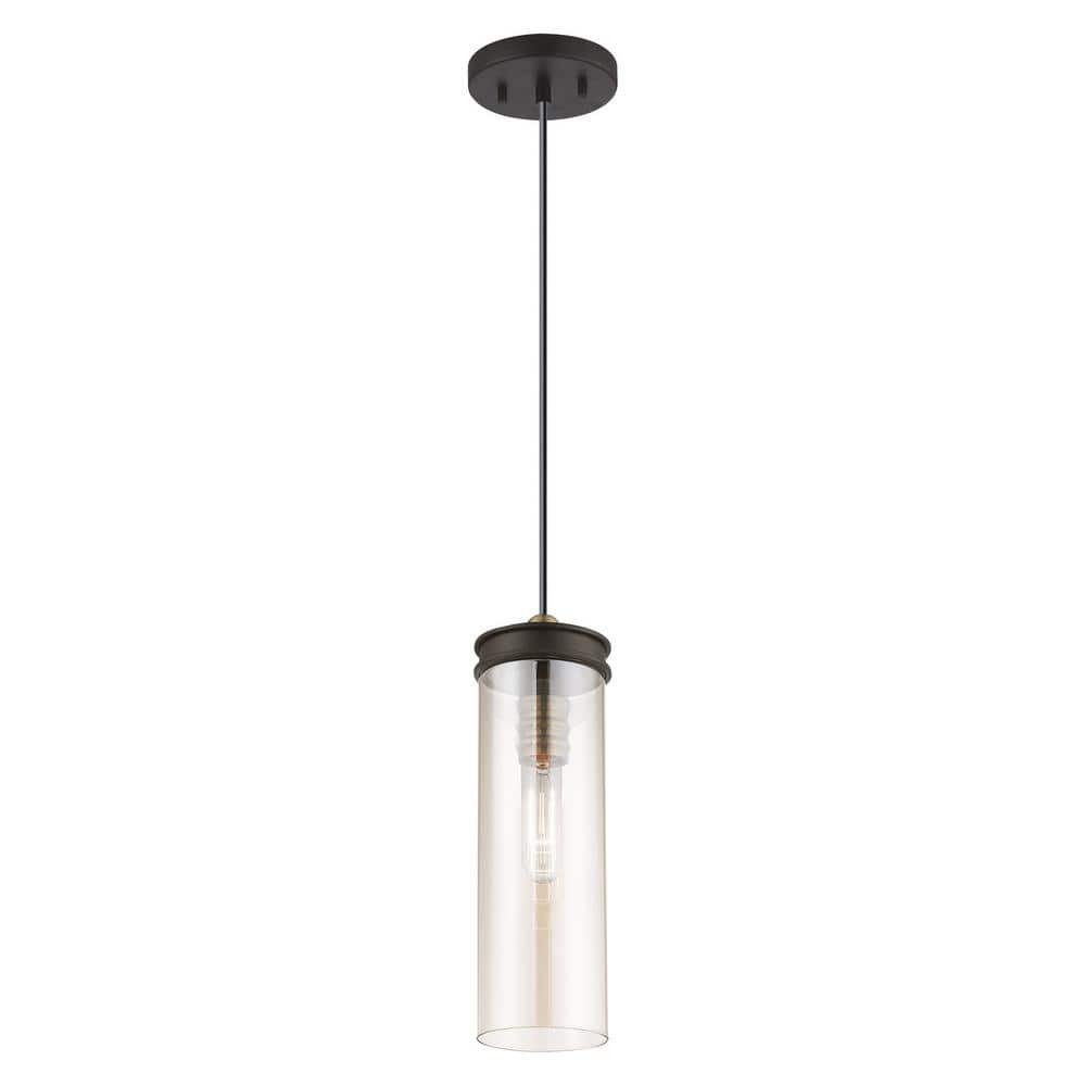 Bronze and Champagne Glass Mini Pendant Light with LED