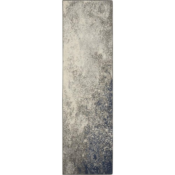 Nourison Passion Charcoal Ivory 2 ft. x 8 ft. Abstract Contemporary Kitchen Runner Area Rug