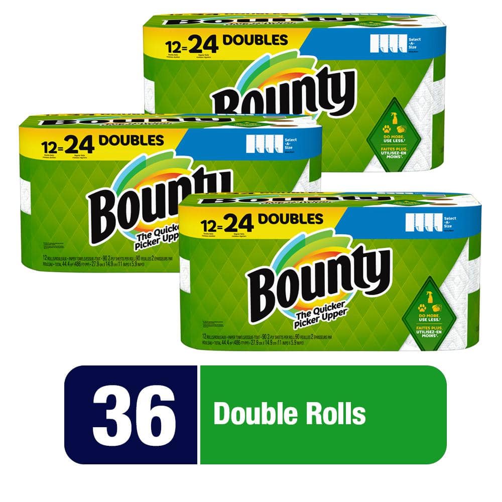 Bounty Select-A-Size Paper Towels, Double Rolls, White, 98 Sheets Per Roll,  2 Count