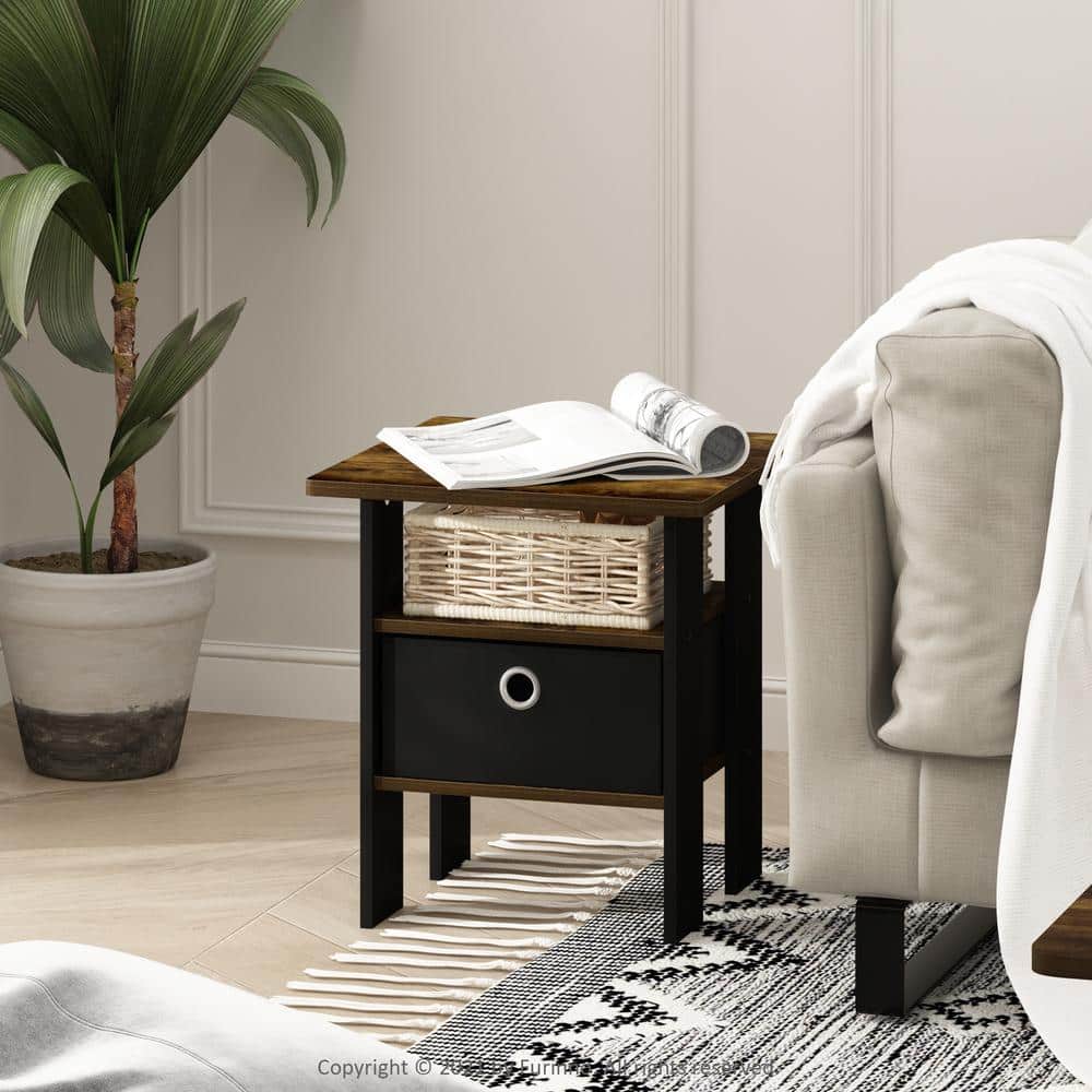 Amber Pine and Black End Table with Drawer