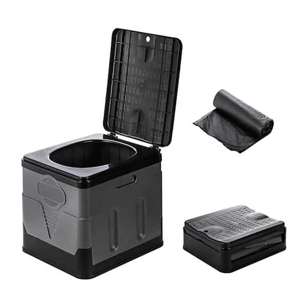 Non-electric 6-8 Gal. Waterless Composting Toilet System Foldable Portable for Camping Hiking Travel Black Grey