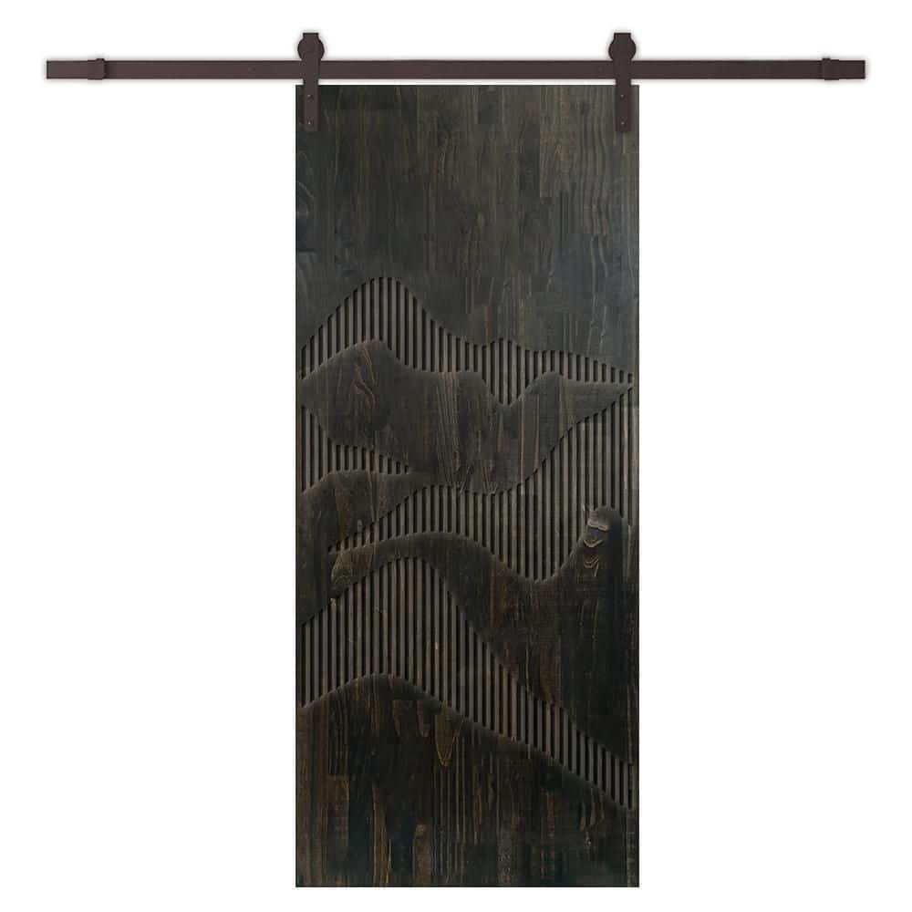 32 in. x 96 in. Charcoal Black Stained Pine Wood Modern Interior Sliding Barn Door with Hardware Kit price history on PriceWatchPro