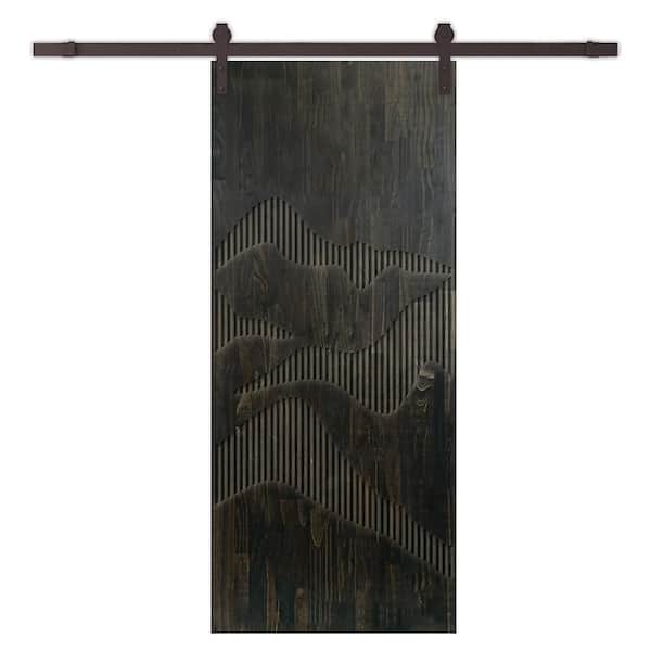 CALHOME 32 in. x 96 in. Charcoal Black Stained Pine Wood Modern Interior Sliding Barn Door with Hardware Kit