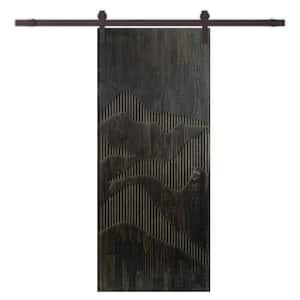 42 in. x 80 in. Charcoal Black Stained Solid Wood Modern Interior Sliding Barn Door with Hardware Kit