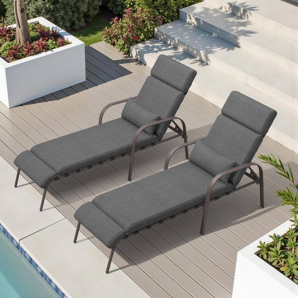 2-Piece Metal Outdoor Chaise Lounge with 4-Adjustable Positions Lounge Chairs with Armrests and Pillows Cushions in Gray price history on PriceWatchPro