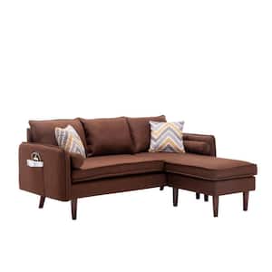 70 in. Straight Arm 1-Piece Fabric L Shaped Sectional Sofa in Brown with USB Ports and Side Pockets