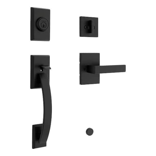 Tavaris Matte Black Keyed Entry Single Cylinder Door Handleset with Interior Door Handle Featuring SmartKey Security