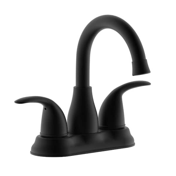 UPIKER Modern 4 in. Centerset Double Handle High Arc Bathroom Faucet with Drain Kit Included in Matte Black