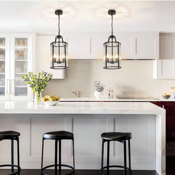 RayHome 3-Light Modern Pendant Light, 40W Matte Black with Cylinder Glass Shades for Kitchen, Living Room, and Bedroom