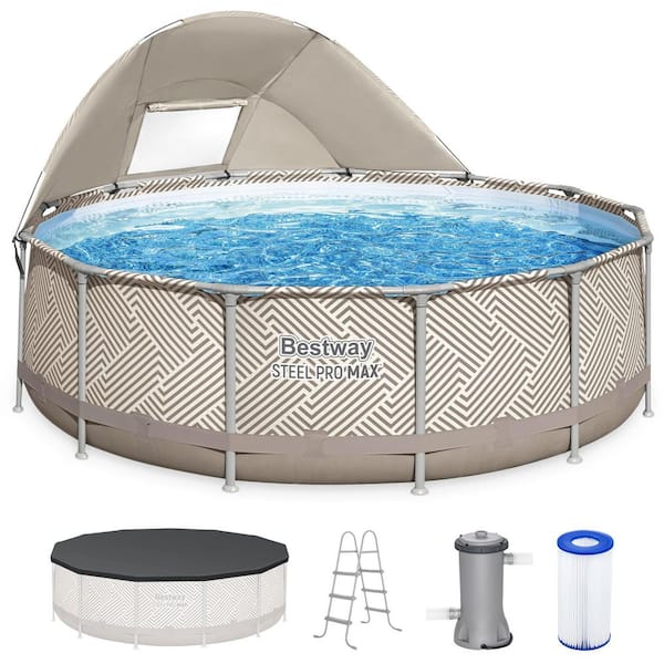 Bestway Steel Pro MAX 13 ft. x 42 in. Round Above Ground Pool Set with Canopy and Ladder