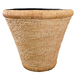 21.75 in. White Washed Beige Composite Round Nesting Faux Woven Pot