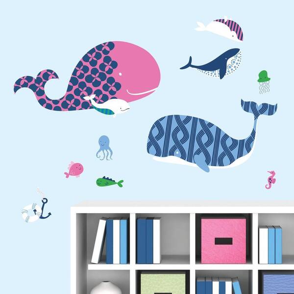RoomMates 5 in. W x 19 in. H Sea Whales 17-Piece Peel and Stick Giant Wall Decal