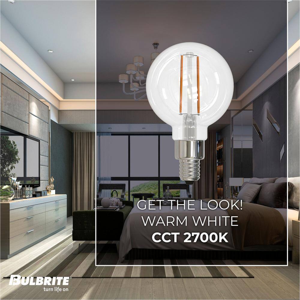 2.5W Clear Filament G16 Candelabra E12 LED Light Bulb Pack of 4