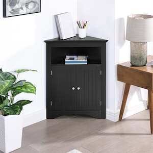 Black Wood 32.3 in. H Storage Corner Cabinet with Shelves and Storage