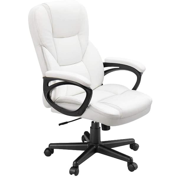 Tufted white leather low back office chair