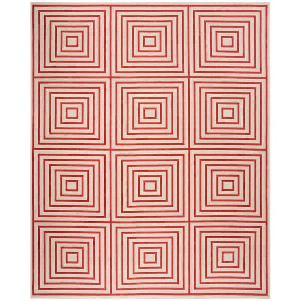 SAFAVIEH Beach House Red/Cream 9 ft. x 12 ft. Geometric Indoor/Outdoor Patio Area Rug