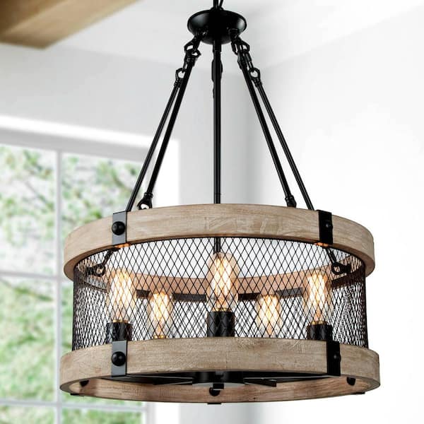 Lnc Eliora Farmhouse 5 Light Distressed, Light Fixtures At Home Depot For The Dining Room