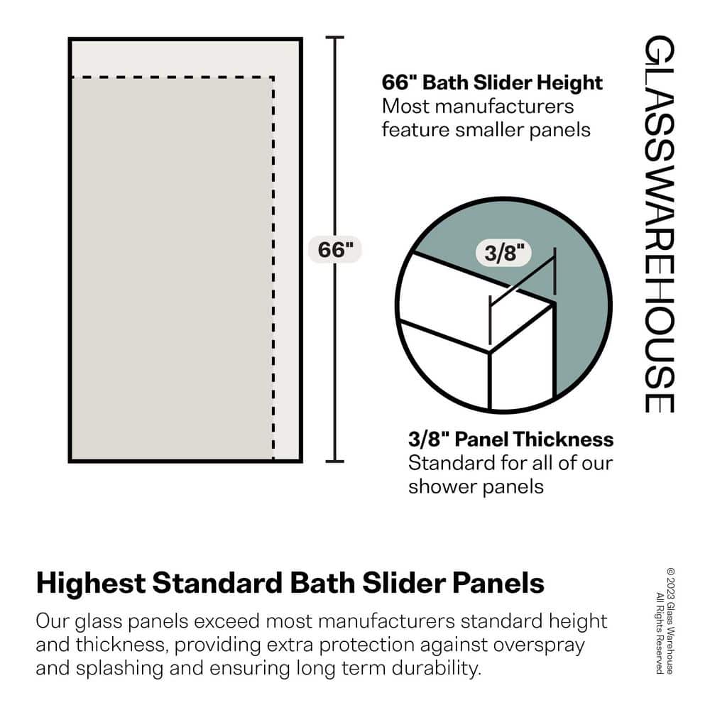 Polaris Frameless Satin Brass Sliding Bathtub Door 60 x 66 in.