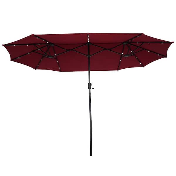OVASTLKUY 13 ft. Heavy-Duty Market Patio Umbrella LED Lights in Red with Crank Design