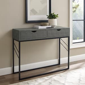 41.75 in. Grey Faux Shagreen Rectangle Wood and Metal Modern Glam 2-Drawer Console Table