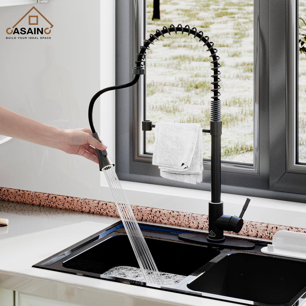 Matte Black Pull-Down Kitchen Faucet with Dual-Function Spray Head