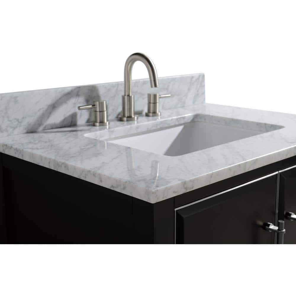 Mason 30" Black Solid Wood Vanity with Carrara Marble Top