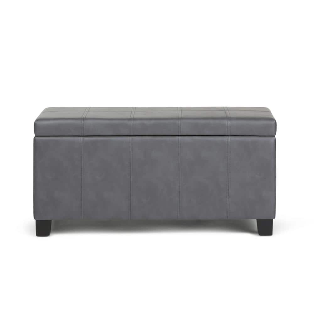 Stone Gray Faux Leather Tufted Storage Ottoman Bench