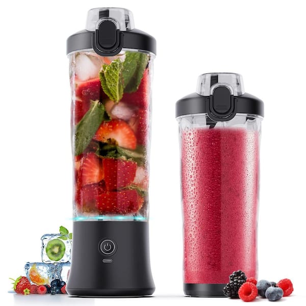 20 oz. Single Speed Black Portable Waterproof Blender for Shakes and Smoothies with BPA Free Blender Cup and Travel Lid
