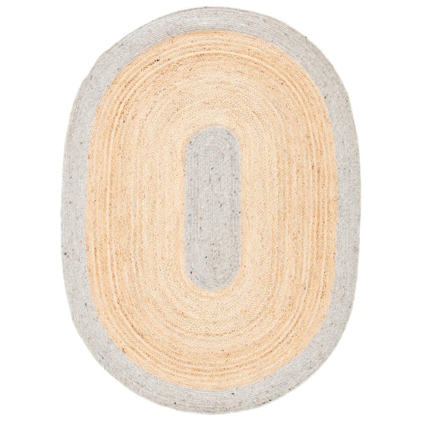 SAFAVIEH Braided Silver Natural 5 ft. x 7 ft. Solid Border Oval Area Rug